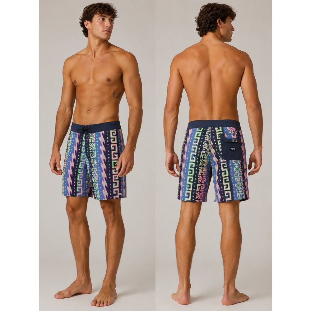 Billabong Board Shorts Mens 33 Multicolor Y2K Sundays Pro Geometric Print Retro